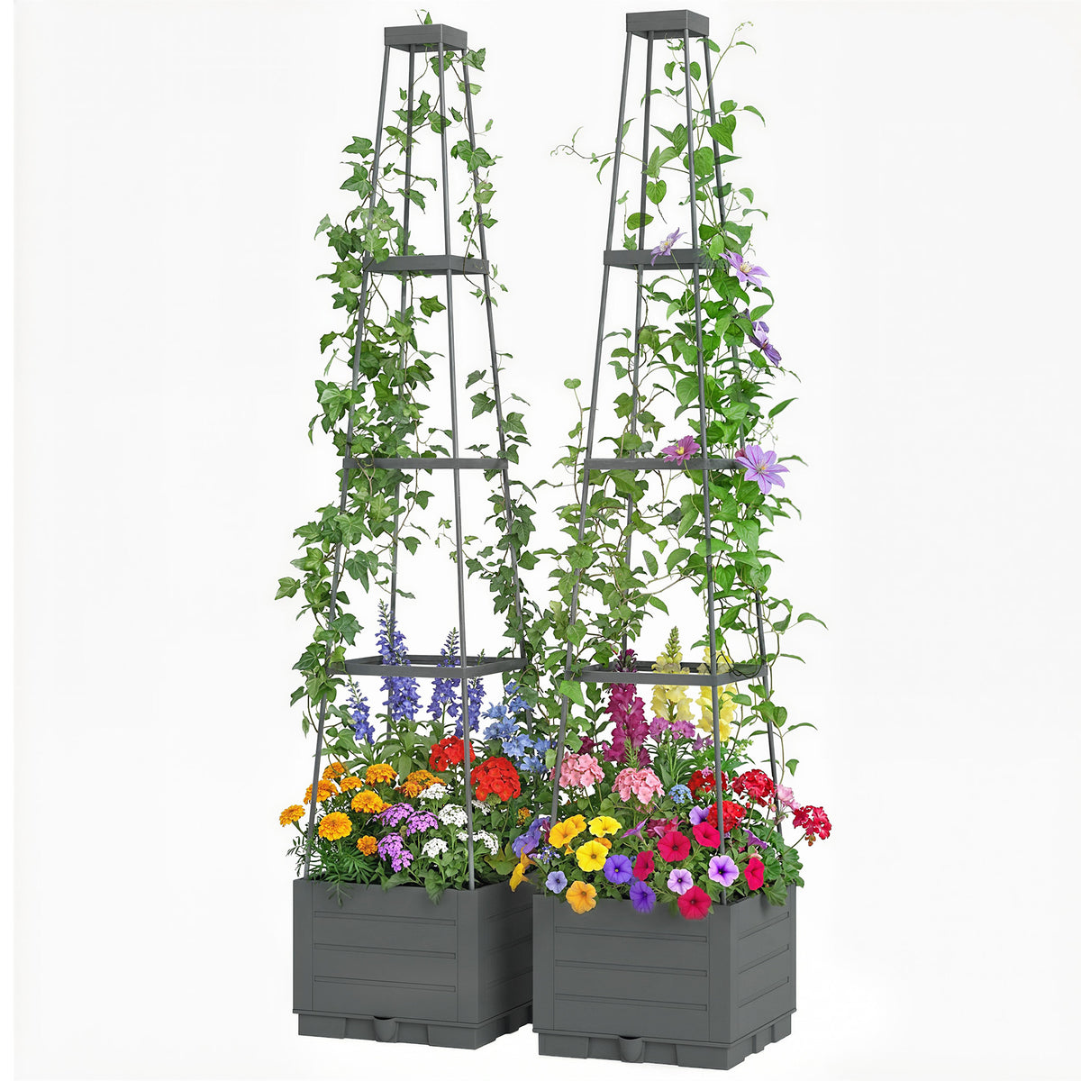 2 Pack Raised Garden Bed With Trellis And Removable Drainage Tray