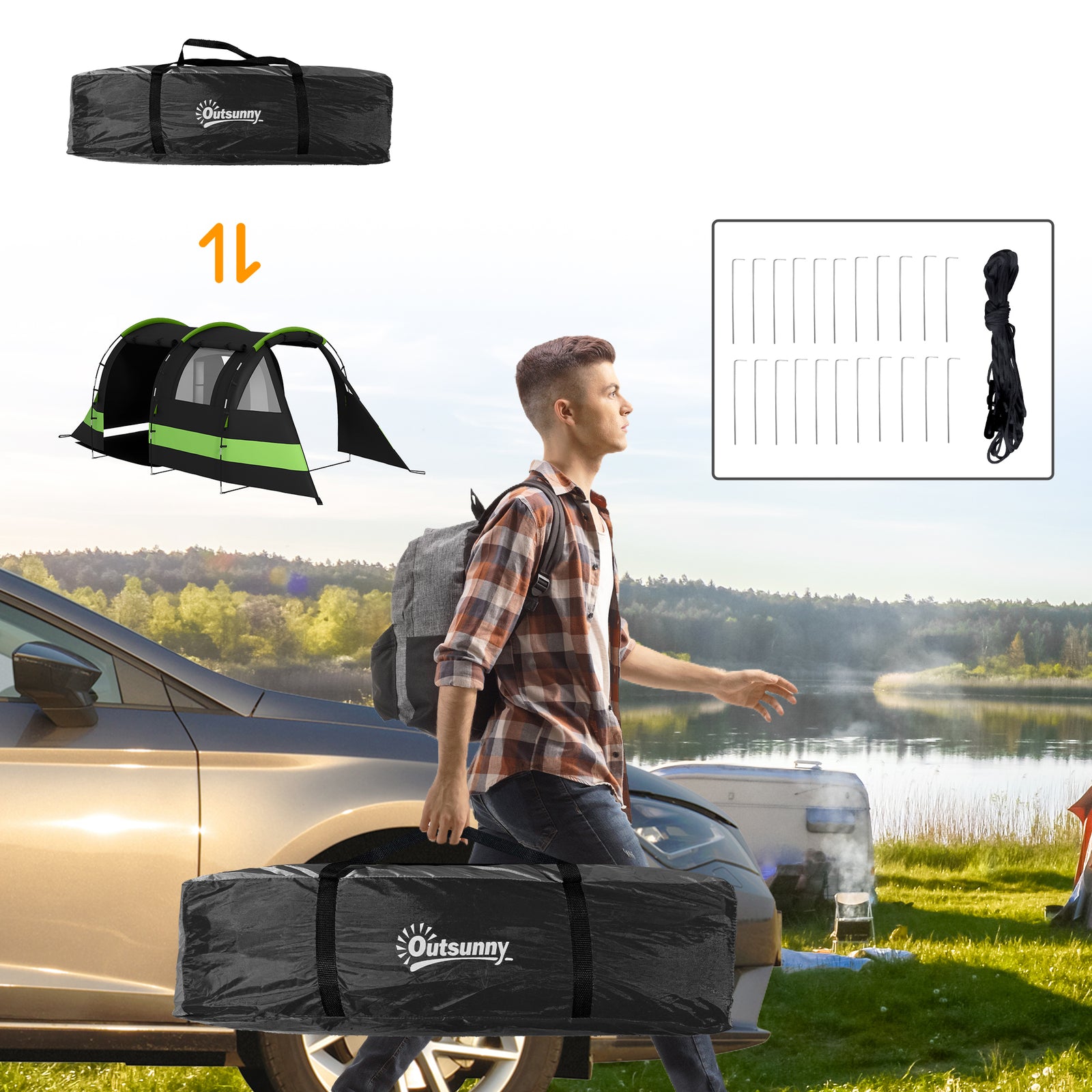 Blackout Camping Tent With Bedroom & Living Room For 4-5 | Black