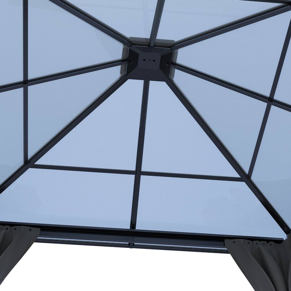 3x3m Hardtop Patio Gazebo With Curtains Metal Frame Outdoor Canopy Shelter 2.6m Height