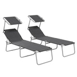 Reclining Sun Lounger Folding Recliner Garden Chair | Set-of-2 | Dark Gray