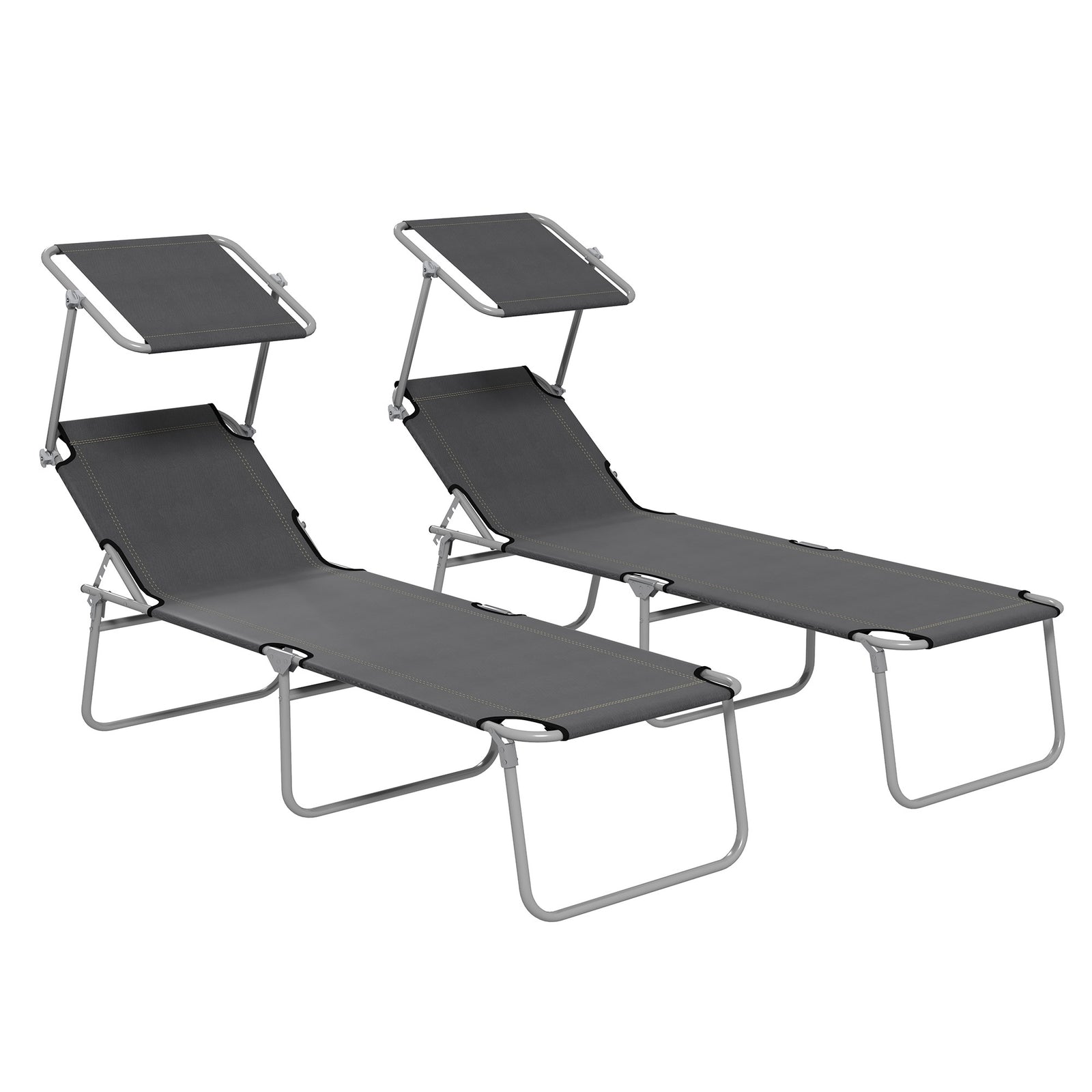 Reclining Sun Lounger Folding Recliner Garden Chair | Set of 2 | Dark Gray