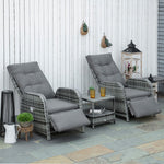 3 Pcs Patio Rattan Wicker Chaise Lounge Sofa Set W/ Cushion | Dark Gray