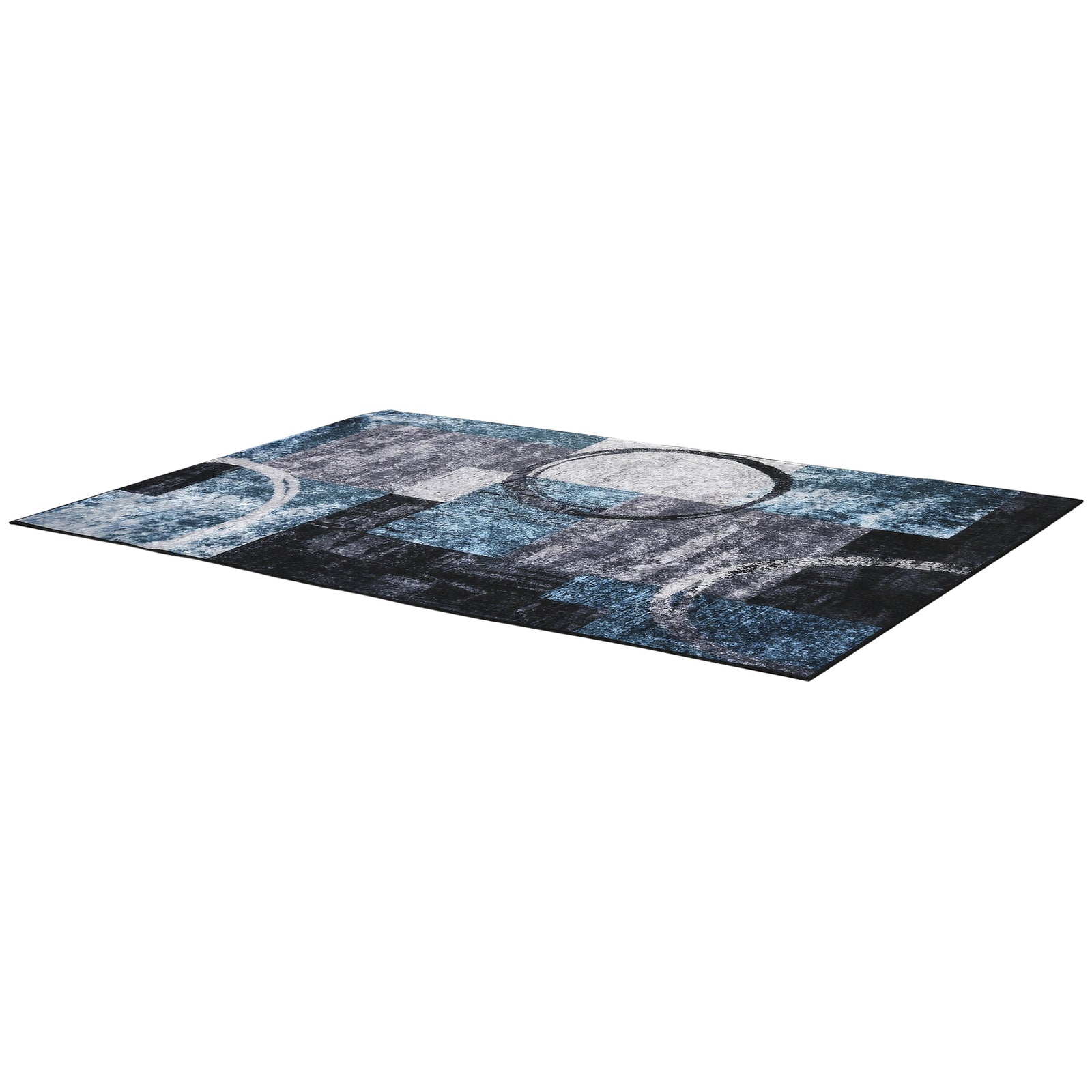 Large Blue Area Rug, Geometric Carpet 160x230cm