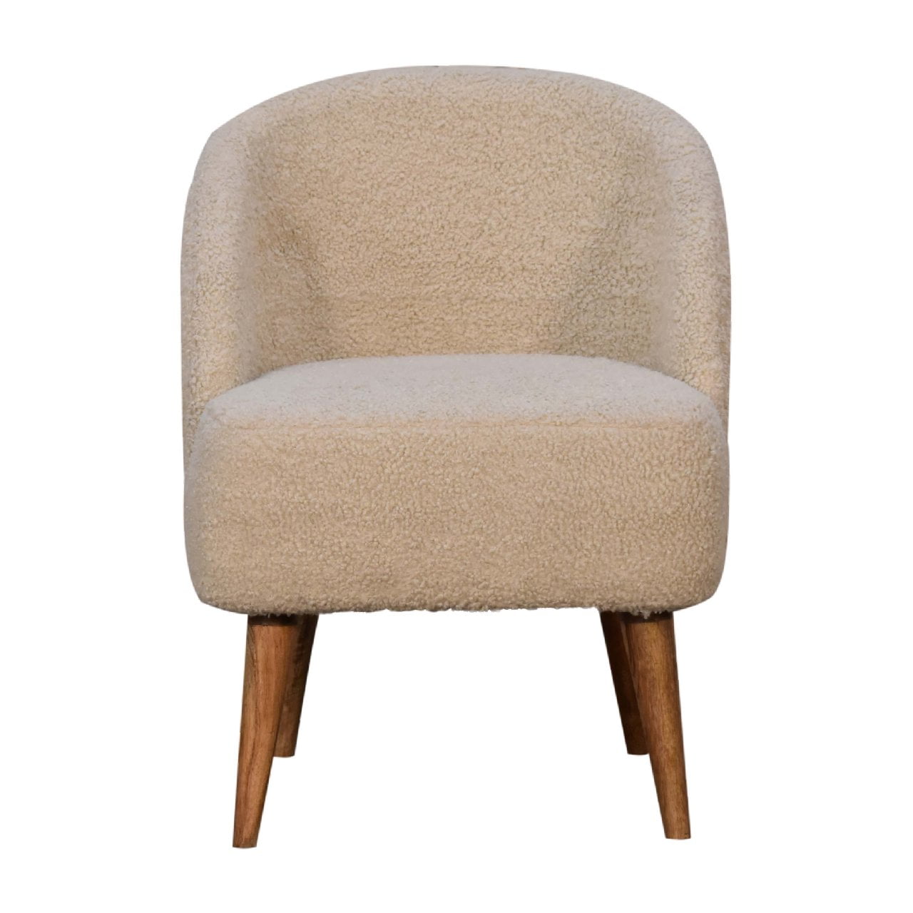 Solid Mango Wood Cream Boucle Tub Chair