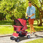 Pet Stroller Carrier Foldable Deluxe Jogger Walk Travel Dog Cat | Red