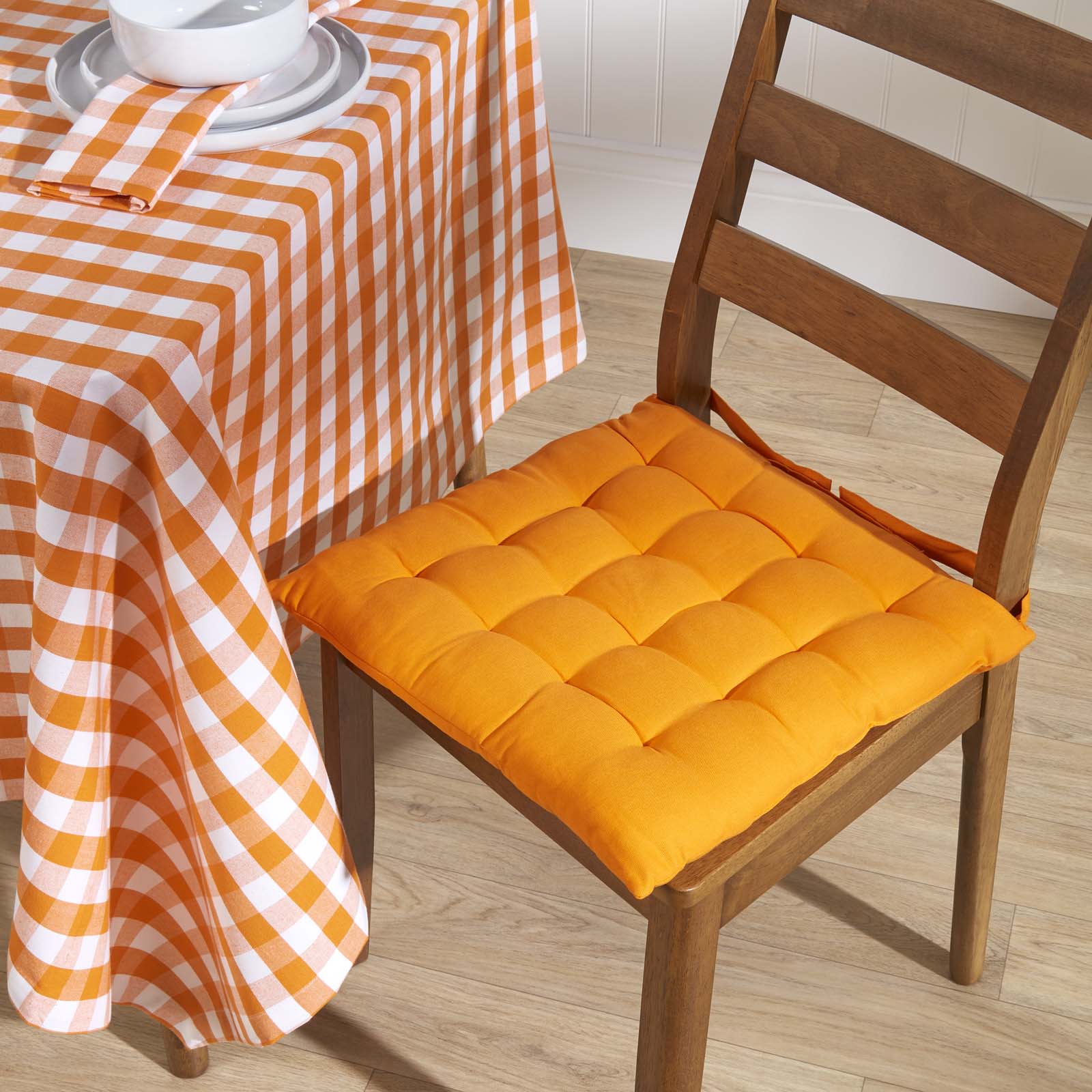 Block Check Cotton Gingham Napkins, Set Of 4 | 45cm x 45cm | Orange