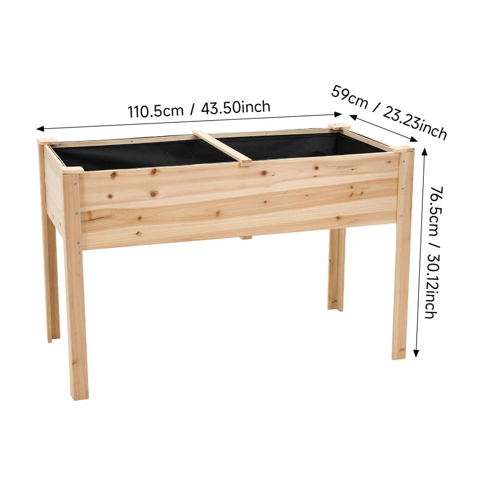 Raised Garden Bed With Optional Non-woven Liner, Fir Wood Elevated Planter Box With Drainage Holes | Natural