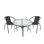 3 Pcs Bistro Set Glass Top Coffee Table And Rattan Chairs