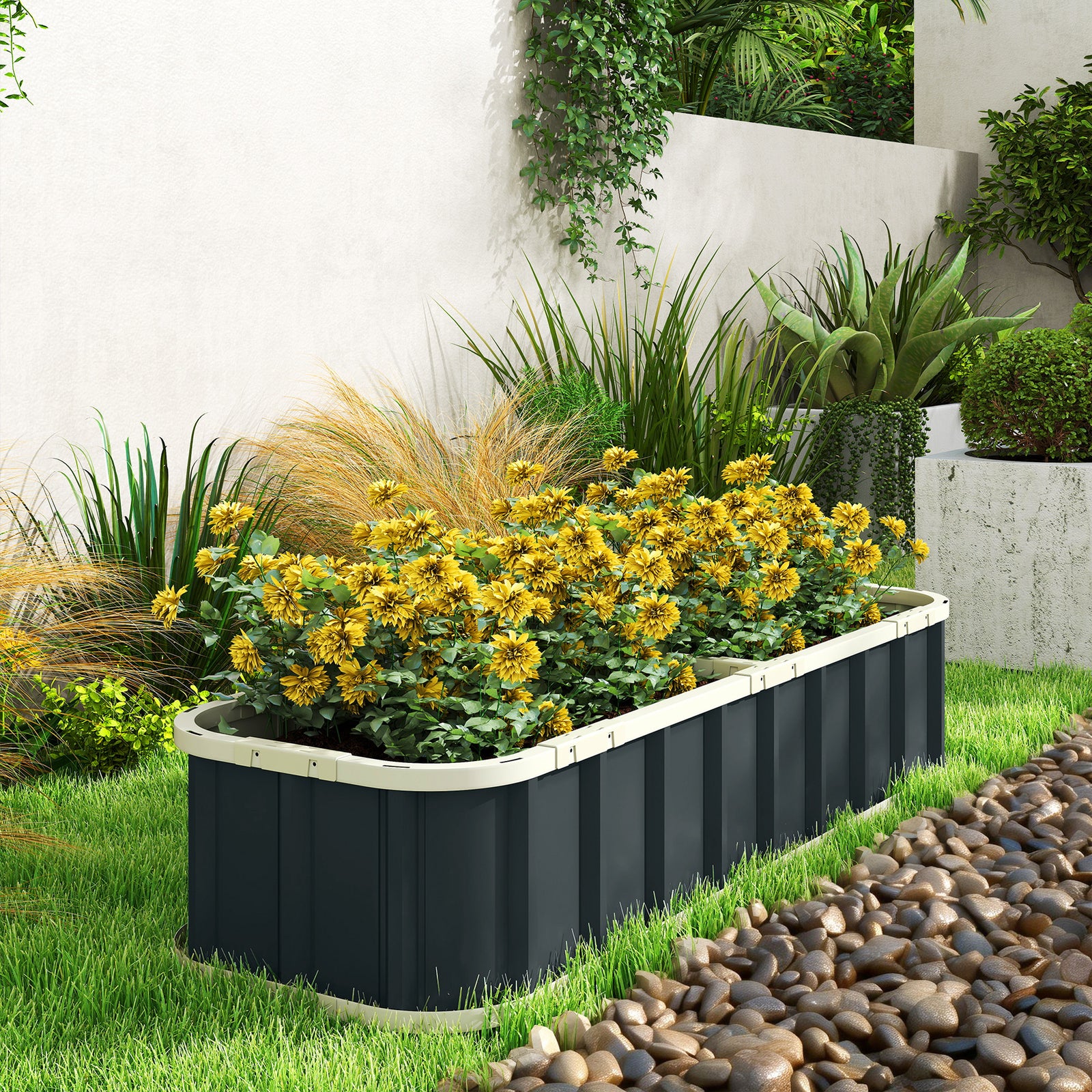 Galvanised Raised Garden Bed With Gloves | L | Dark Grey