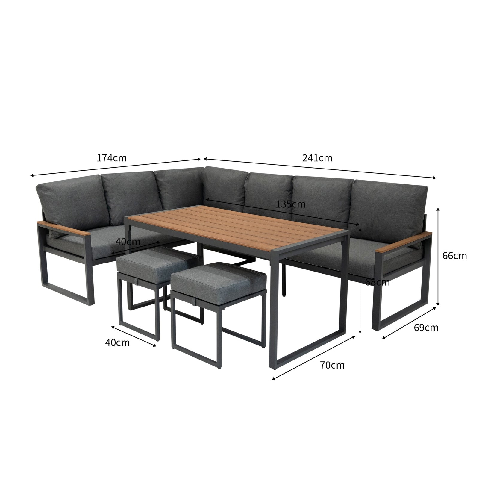 Aluminium Corner Sofa Set With Rattan Storage Box | Brown