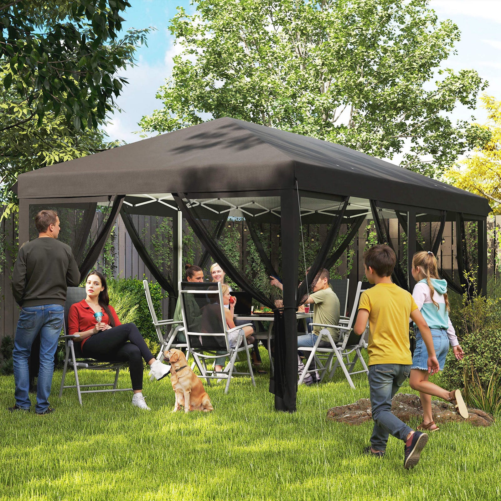 6 X 3m Pop Up Party Tent Canopy With 6 Removable Sidewalls | Black