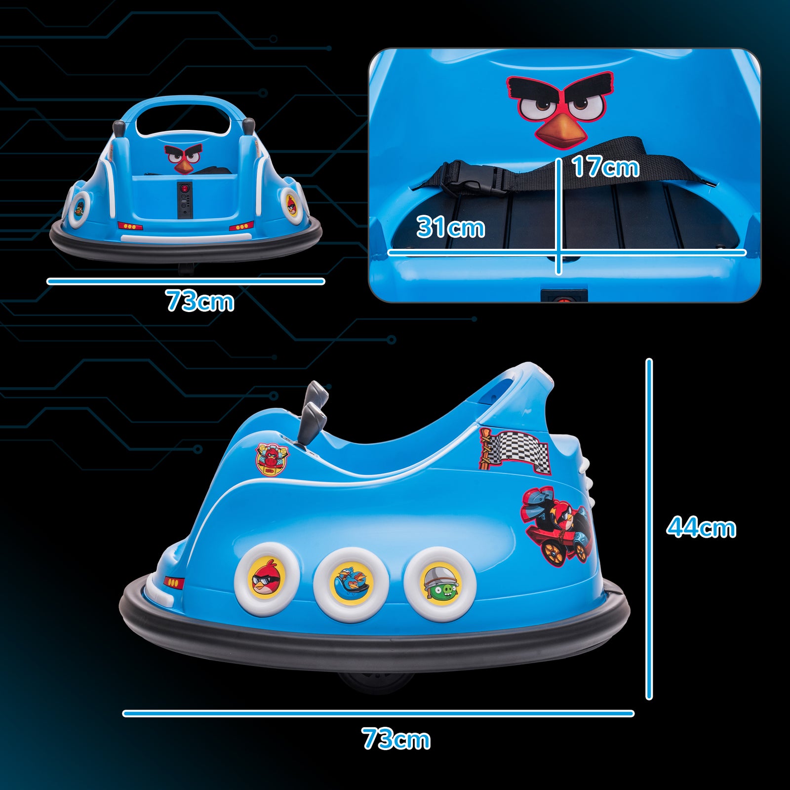 Angry Bird Licensed 12v Kids Bumper Car W/ Joysticks, Remote | Blue
