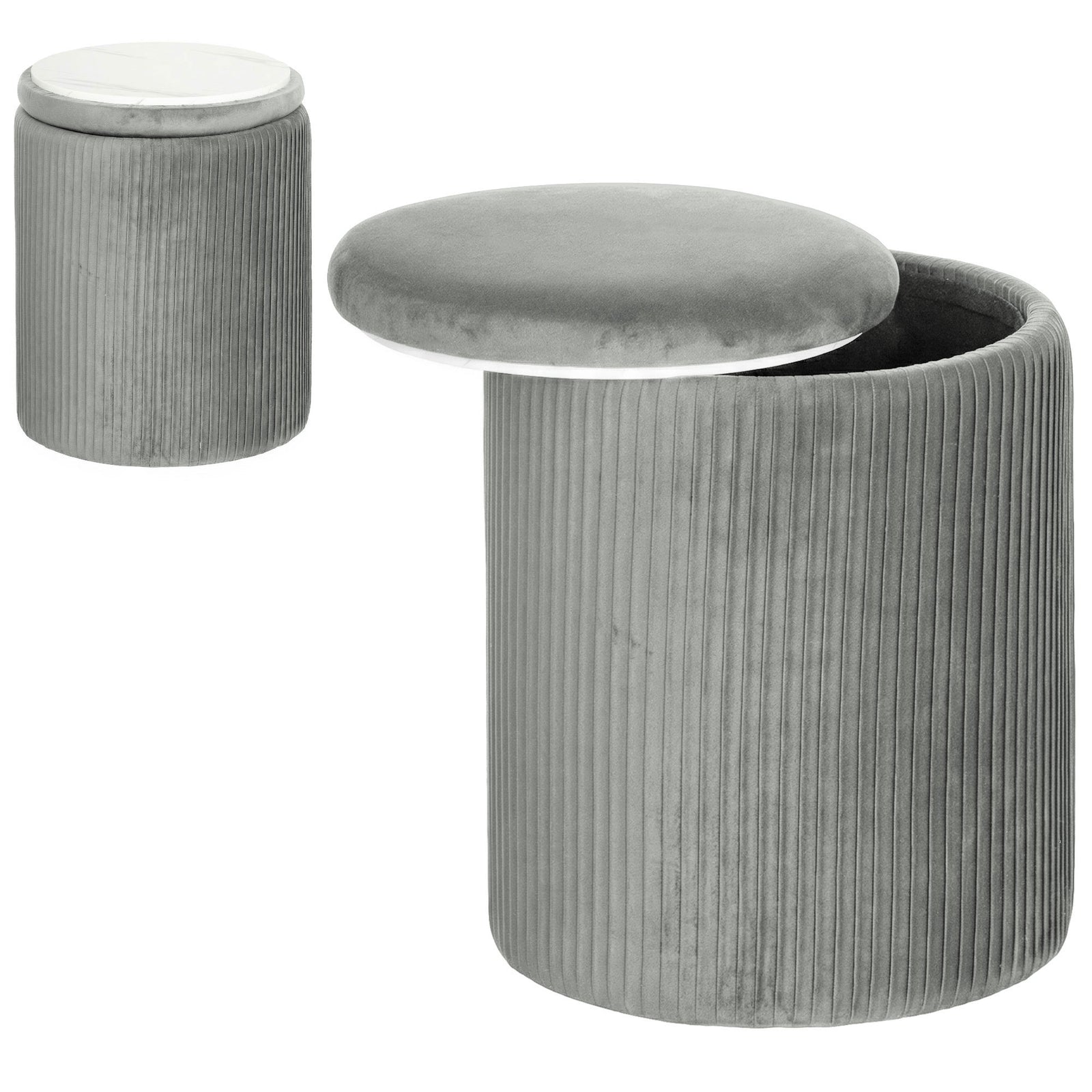 Round Storage Ottoman With Removable Top | Grey