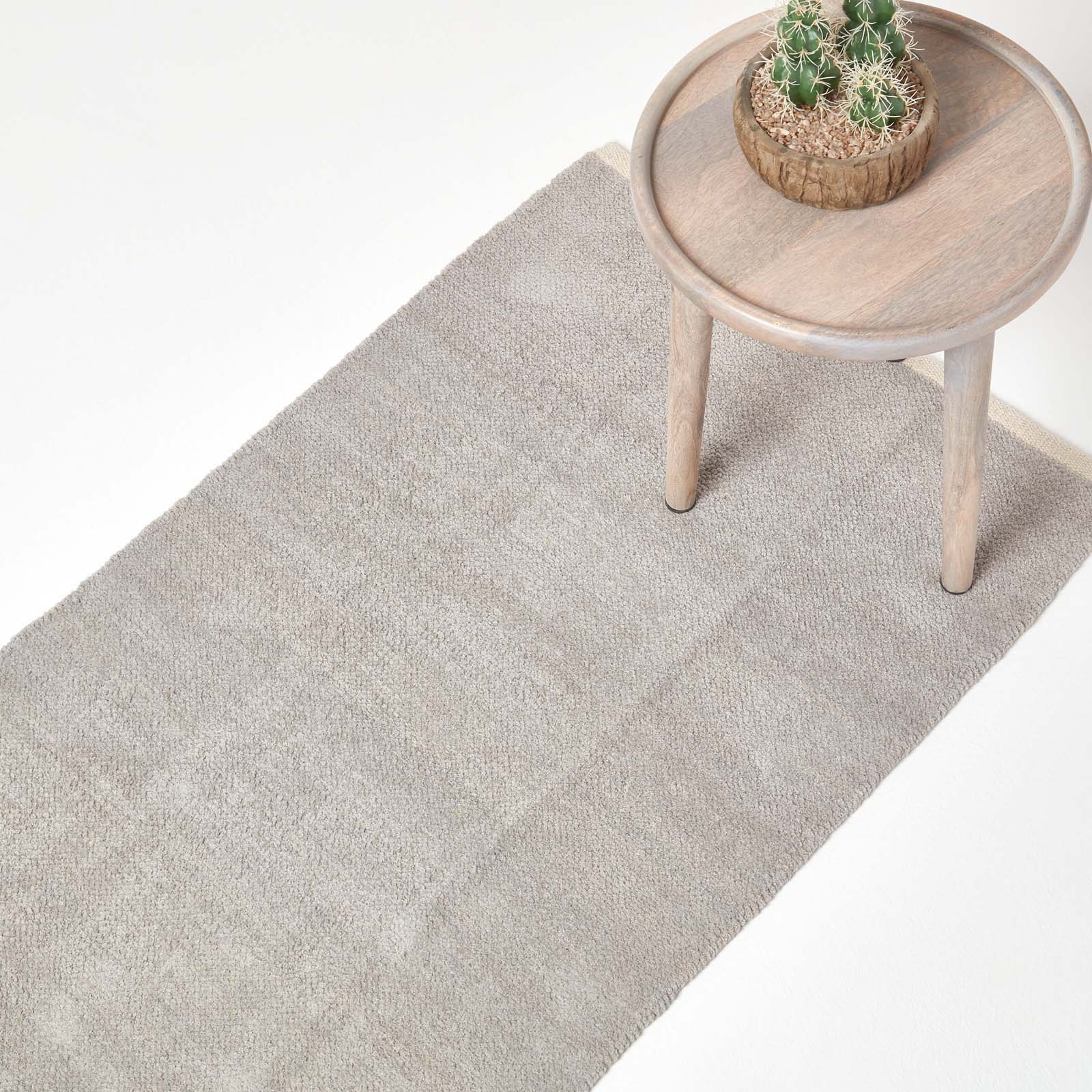Plain Chenille 100% Cotton  Rug With Natural Trim | 200cm | Light Grey