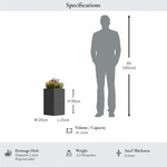 Zinc Galvanised Tall Square Planter | 25cm x 25cm x 50cm