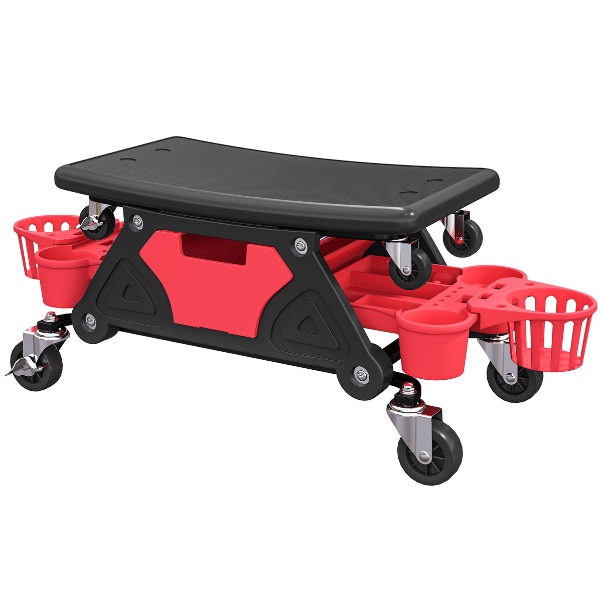 HOMCOM Rolling Mechanic Stool, 135kg Capacity Workshop Stool, Red