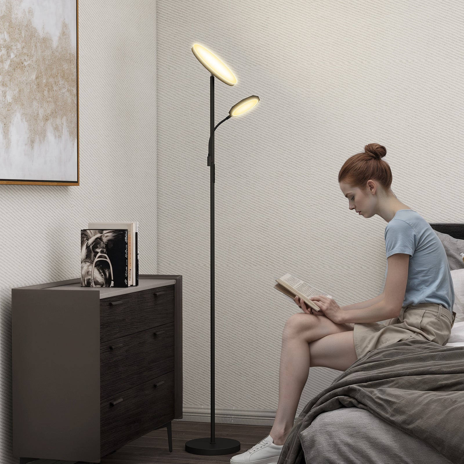 HOMCOM Floor Lamp For Living Room, Standing Lamp With 4 Scene Modes, Black