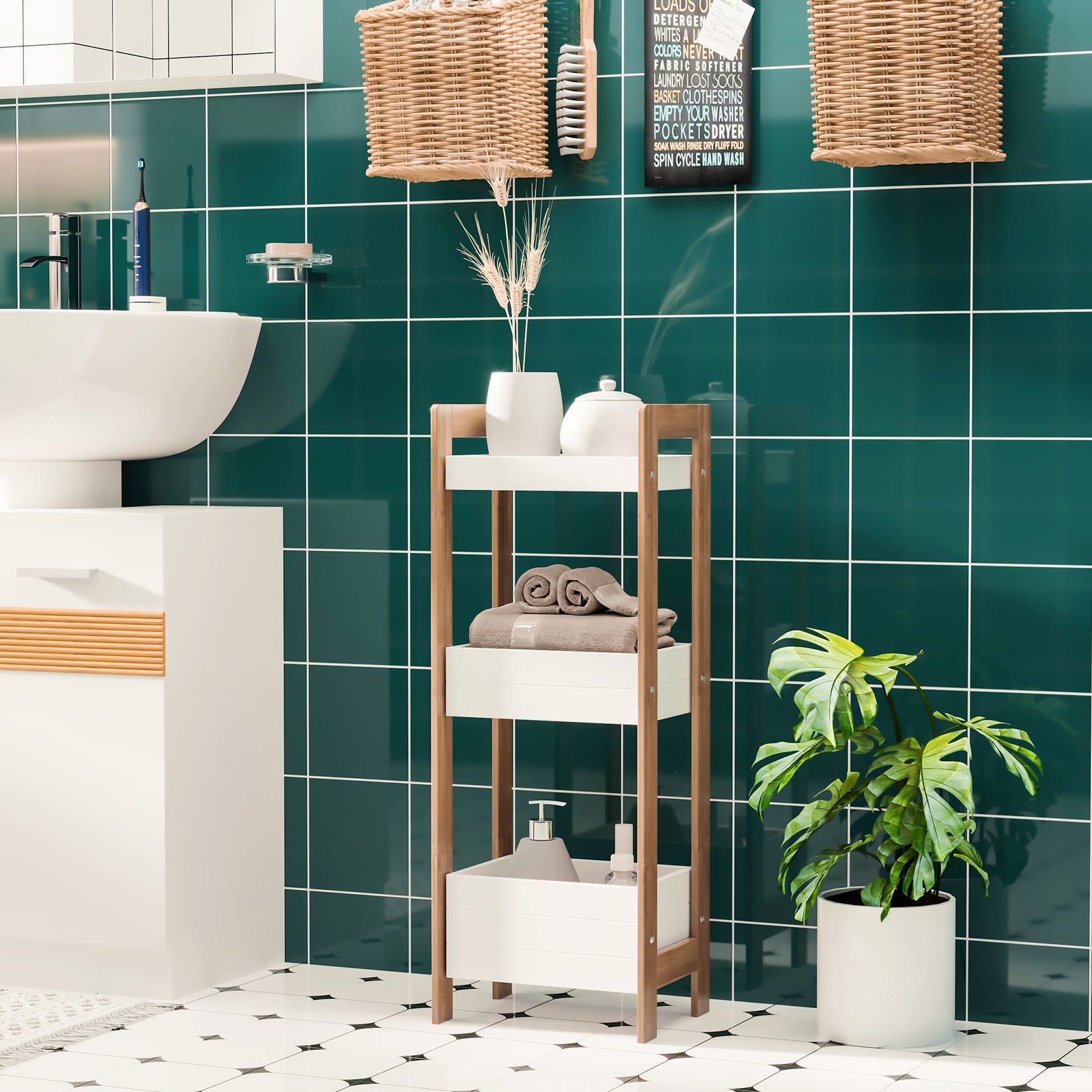 3-tier Bathroom Rack Organizer Storage Shelf Bamboo