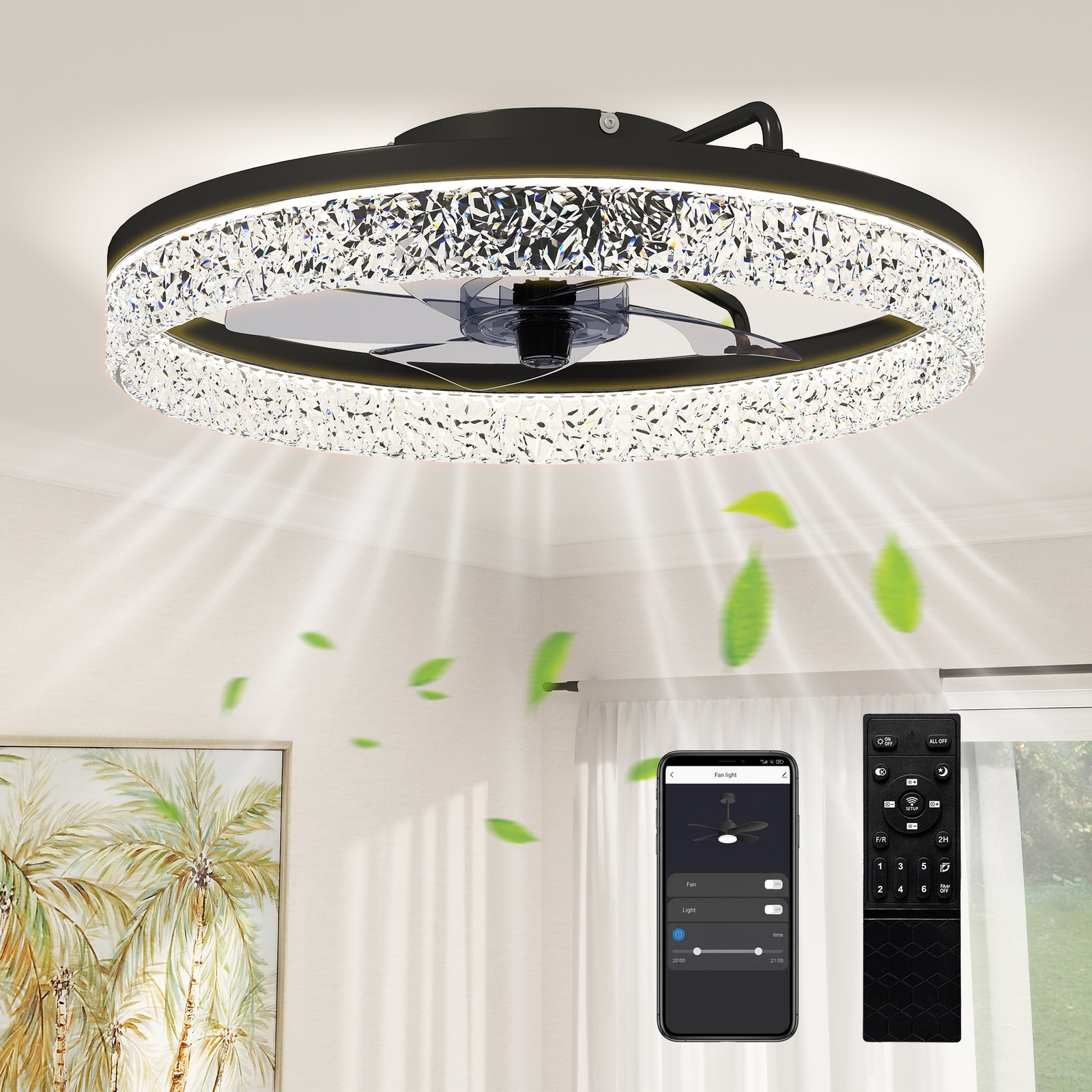 Ceiling Fans With Lights And Remote & App Control For Bedroom | Black