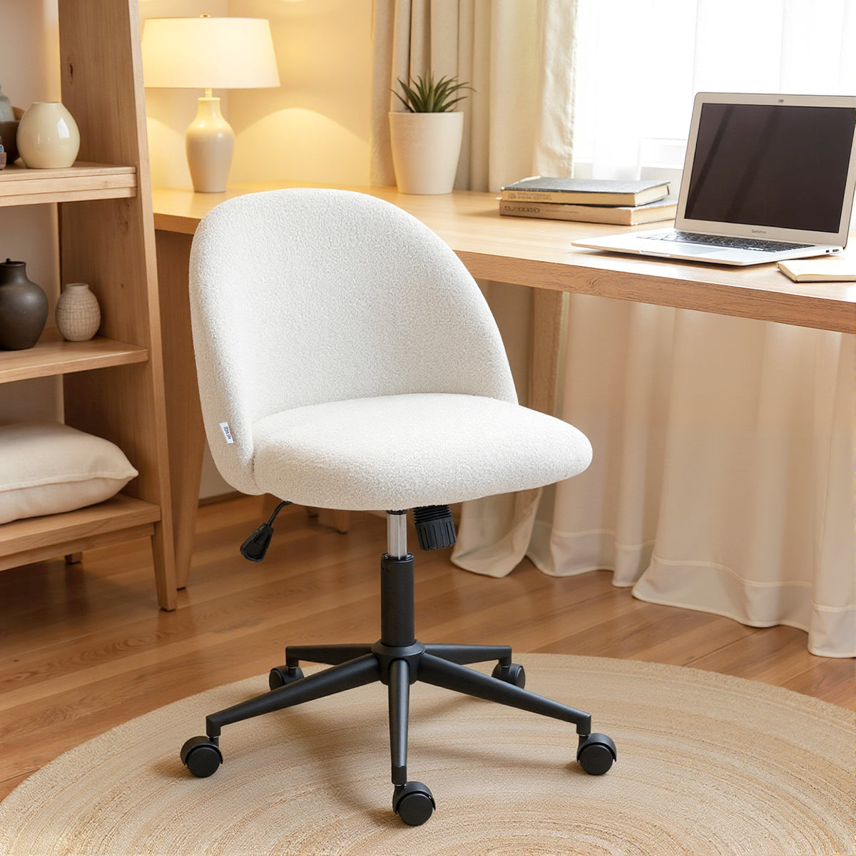 Desk Chair, Fluffy Swivel Office Chair For Makeup Vanity | Cream