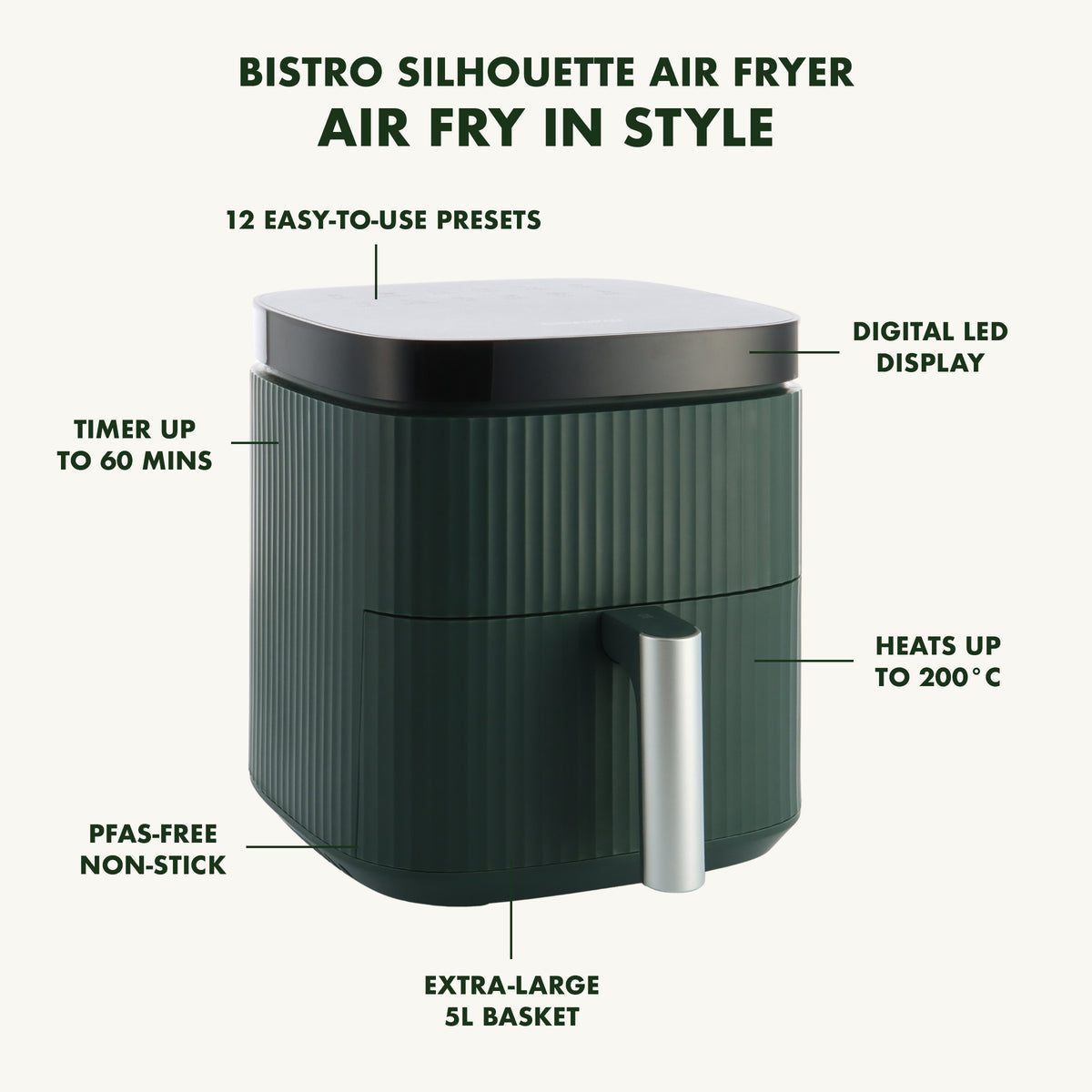 Silhouette Xl Air Fryer With 5l Capacity, Pfas-free Non-stick Coating | Green