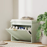 Shoe Storage Bench With Cushion And Flip-drawer | Small | Green