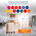 45x36x20cm Lightweight Underseat Cabin Carry On Suitcase - 100+ Airline Approved - Hard Shell Luggage - 4 Wheels - Bubble Design | Cabin | Cream