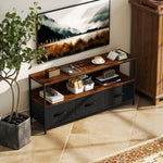 Tv Cabinet, Tv Console Unit With 3 Foldable Linen Drawers | Brown