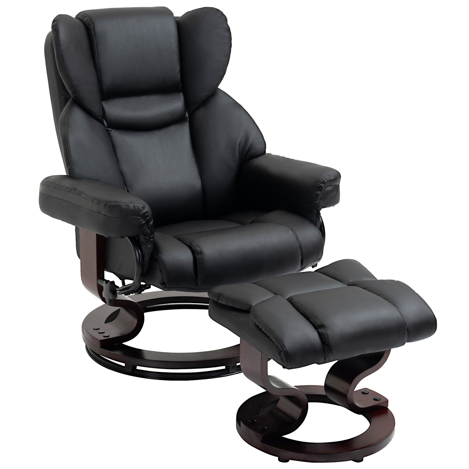 Pu Leather Manual Reclining Armchair Footstool Padded Seat | One Size | Black