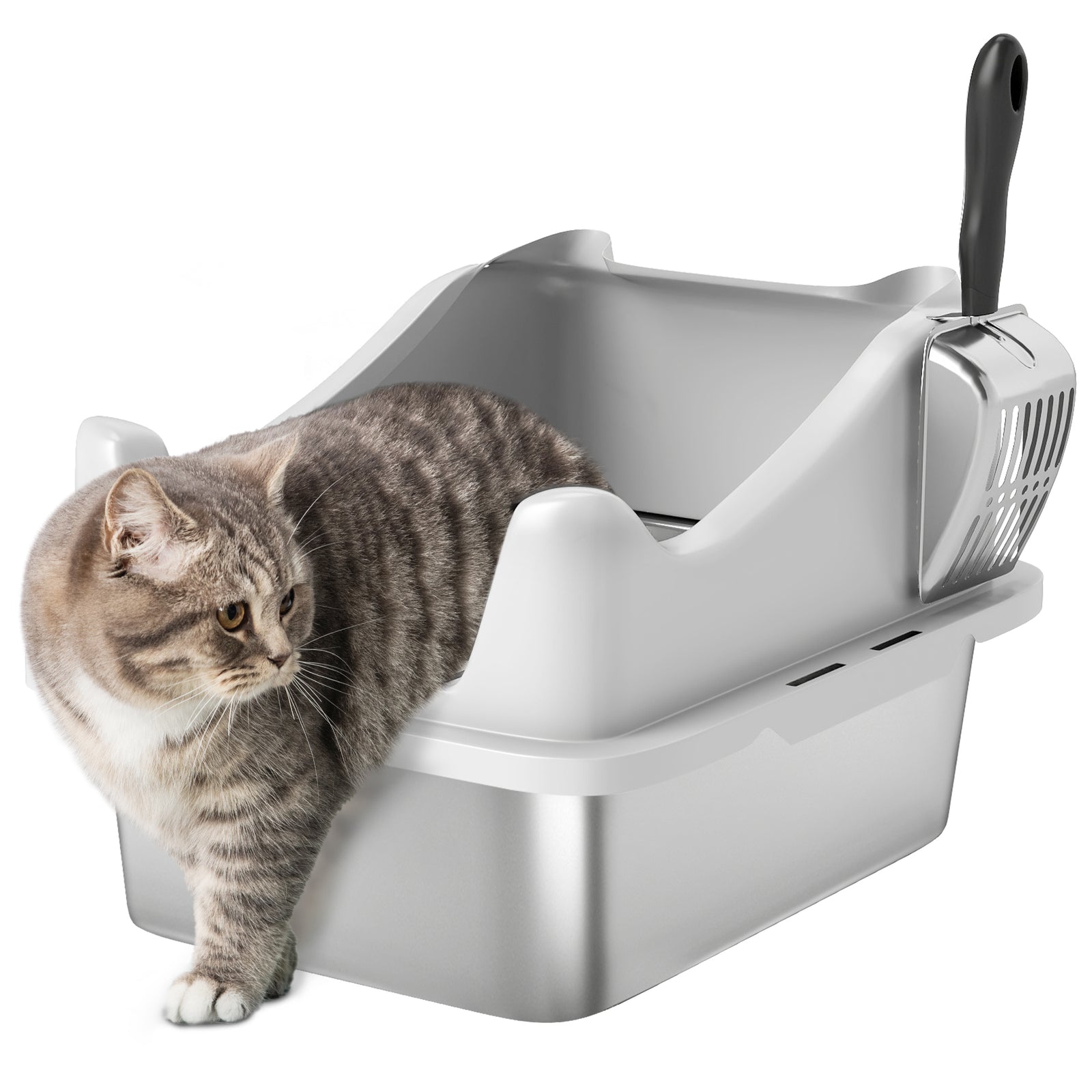 Stainless Steel Cat Litter Box With High Sides, 43 X 33 X 25 Cm | Grey