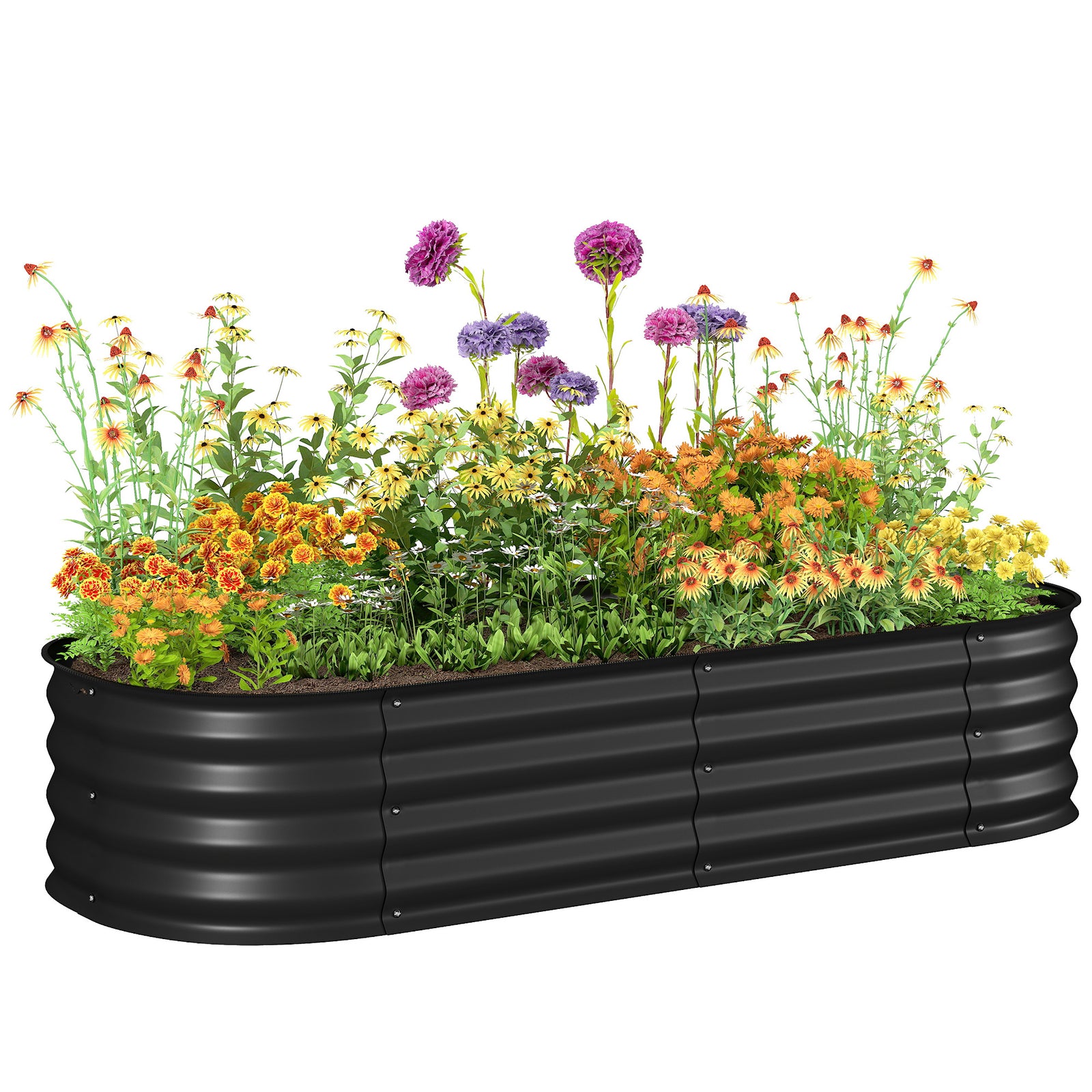 Galvanised Raised Garden Bed Planter Box With Safety Edging | Black
