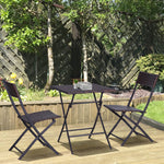 3pc Bistro Set Rattan Furniture Garden Folding Chair Table | Brown