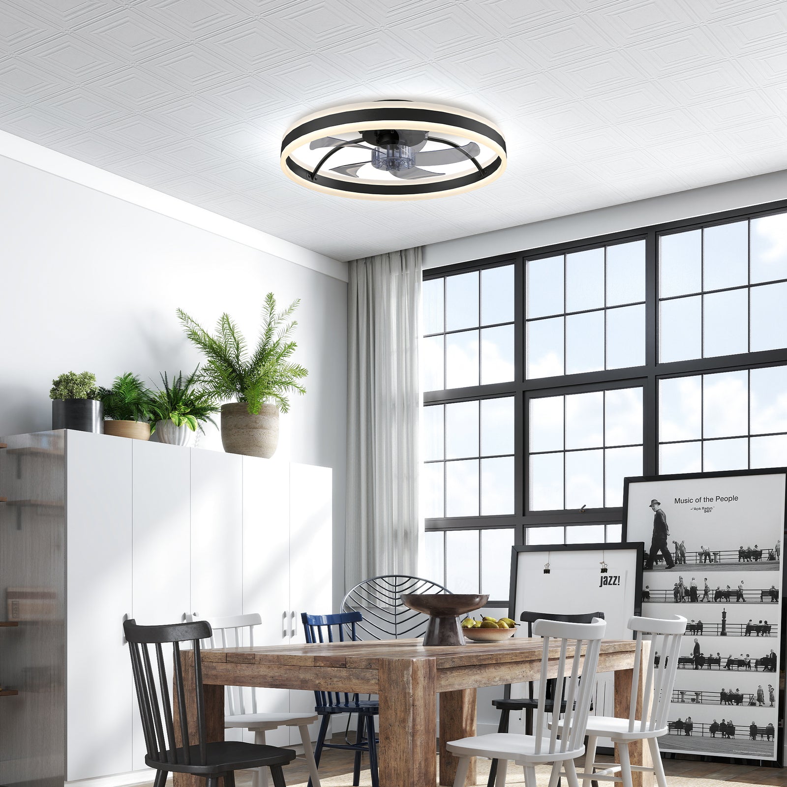 Ceiling Fan With Light And Remote, 3 Colour Temperatures, 50cm | Black