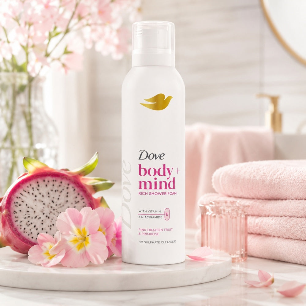 Body + Mind Rich Shower Foam, Dragon Fruit & Primrose, 200ml | Set-of-6