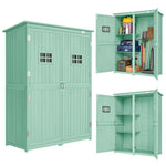 Wooden Garden Tool Storage Cabinet Double Door Shelf Green