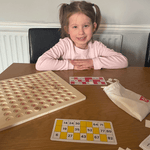Traditional Wooden Bingo Game, 105 Play Pieces, 4 Players