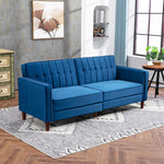 Convertible Sofa Futon Velvet Touch Tufted Couch Sofa Bed | One Size | Blue