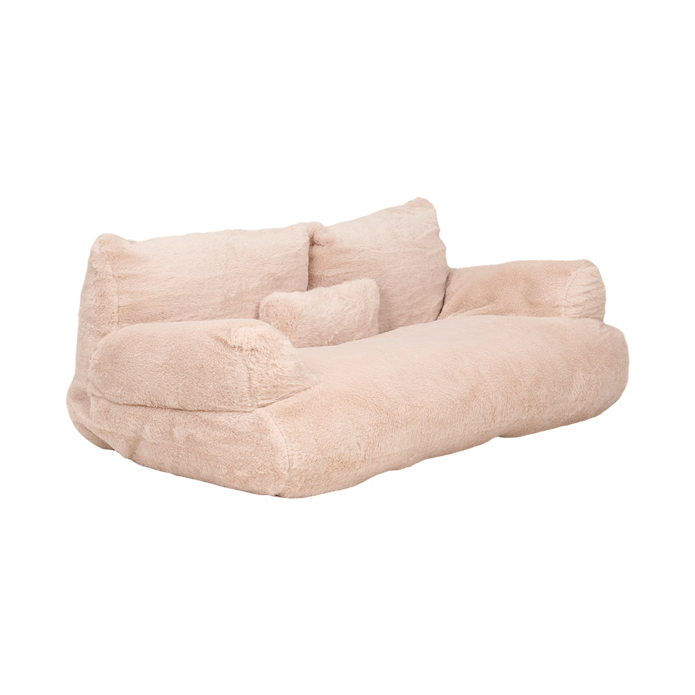 90cm W Plush Pet Sofa Bed – Crystal Fleece With Pearl Cotton Filling, Non-slip, Removable & Washable Cover | Light Brown