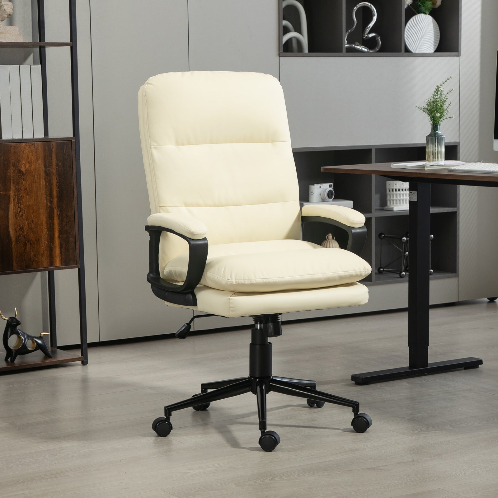 Faux Leather Office Chair Adjustable | Cream
