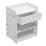 Hollow Carved Flower Pattern Side Table Nightstand With Drawer For Bedroom