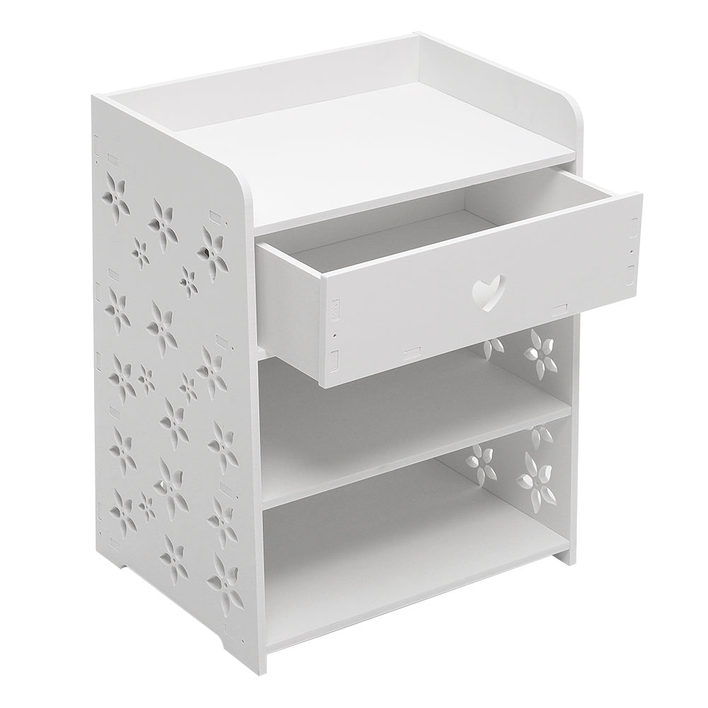 Hollow Carved Flower Pattern Side Table Nightstand With Drawer For Bedroom