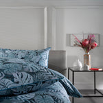 Tropical Garden Blue 100% Cotton Duvet Cover Set With Piped Edging | Double | Blue
