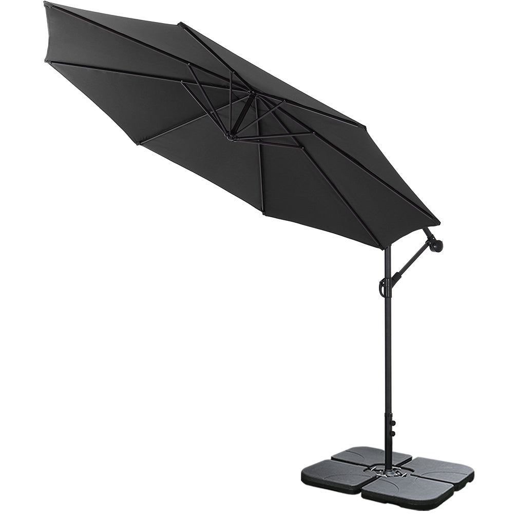 3m Banana Cantilever Patio Parasol For Outdoor Sunshade And Rain With A Cross Base And A Square Base | One Size | Black