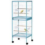 2 In 1 Large Bird Cage Aviary With Wheels, Slide-out Trays Wood Perches