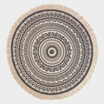 Mandala Printed 100% Cotton Round Rug | 140cm | Black & White