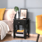 Side Table Nightstand For Bedroom With Drawer & Bottom Shelf | Black