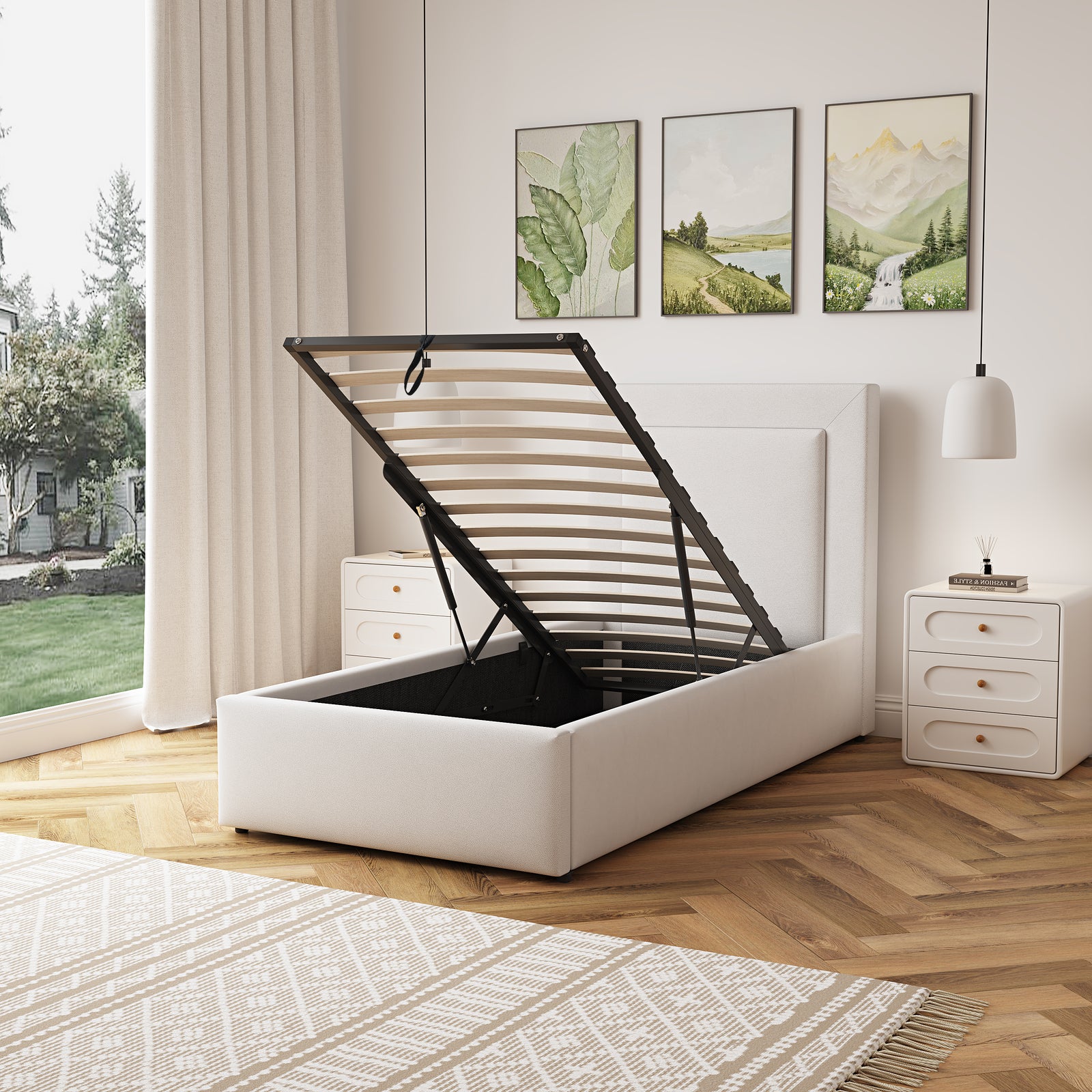 Weston Fabric Ottoman Bed Frame | Single | Beige