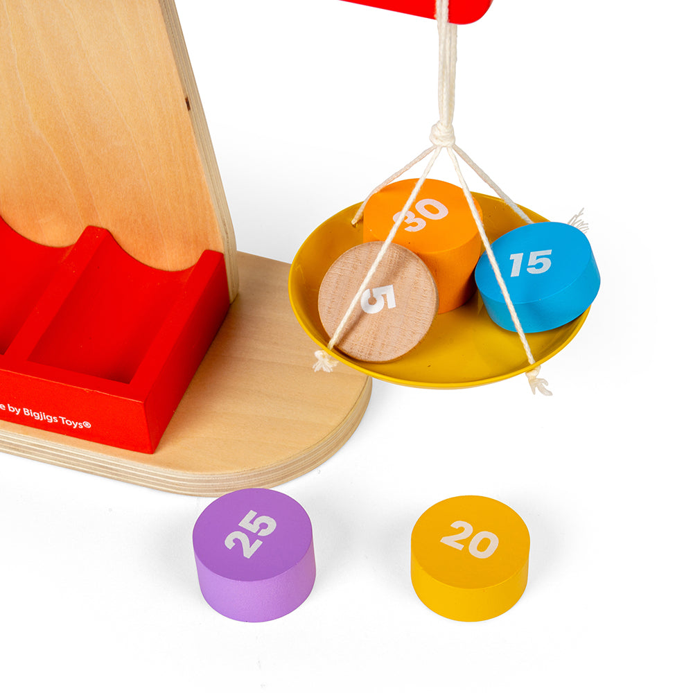 Wooden Balancing Scales Game, Includes 7 Weighted Discs