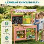 AIYAPLAY Wooden Kids Mud Kitchen With Canopy, Planter Box, Pink