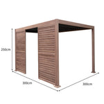 Wood Effect Aluminium Pergola With Led Lights & 2 X Side Panels | 3m x 3m | Brown